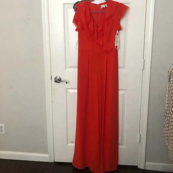 ! MIKAEL AGHAL
Ruffled Crepe De Chine Wide-leg Jumpsuit In Coral - Picture 2 of 8